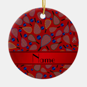 Personalisiertes rotes Racquetballnamensmuster Keramikornament