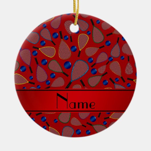 Personalisiertes rotes Racquetballnamensmuster Keramikornament (Vorne)
