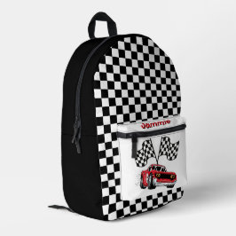 Personalisiertes rotes Rennauto Bedruckter Rucksack