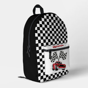 Personalisiertes rotes Rennauto Bedruckter Rucksack
