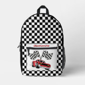 Personalisiertes rotes Rennauto Bedruckter Rucksack (Vorderseite)