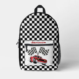 Personalisiertes rotes Rennauto Bedruckter Rucksack
