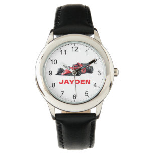 Personalisiertes rotes Rennwagen-Armband für Junge Armbanduhr