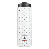Personalisiertes rotes Ribbon Polka Dot Pattern Mo Thermosbecher (Vorderseite)