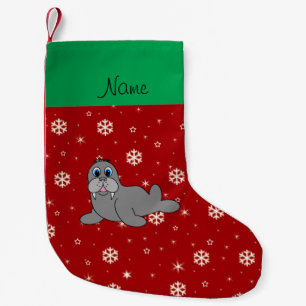 Personalisiertes rotes Schneeflockenamenswalroß Kleiner Weihnachtsstrumpf