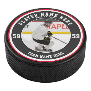 Personalisiertes Rotes Schwarz-weiß   Team Ice Eishockey Puck