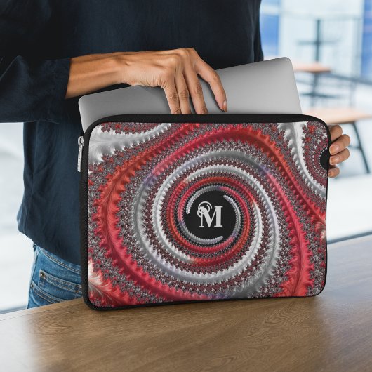 Personalisiertes Rotes Schwarzes Gradient Spiral F Laptopschutzhülle