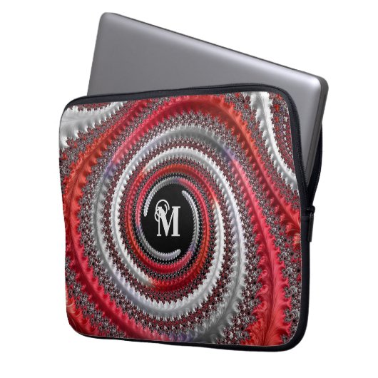 Personalisiertes Rotes Schwarzes Gradient Spiral F Laptopschutzhülle (Vorderseite Links)