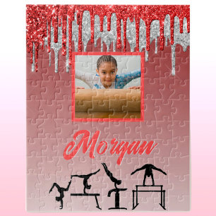 Personalisiertes rotes Silber-Glitter-Drip-Turnen Puzzle