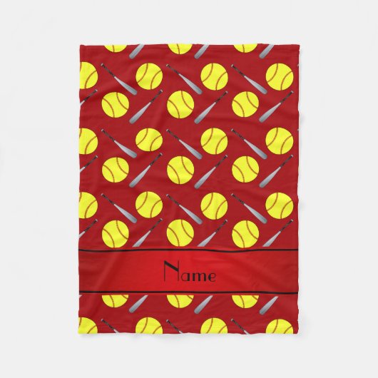 Personalisiertes rotes Softballnamensmuster Fleecedecke (Vorderseite)