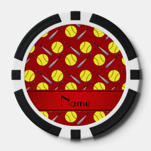 Personalisiertes rotes Softballnamensmuster Pokerchips