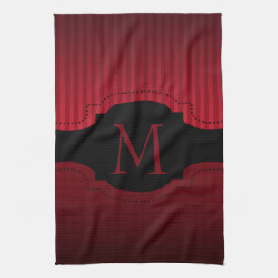 Personalisiertes rotes Streifen-Muster Monogramm Küchentuch