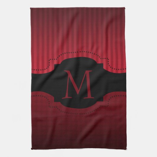 Personalisiertes rotes Streifen-Muster Monogramm Küchentuch (Vertikal)