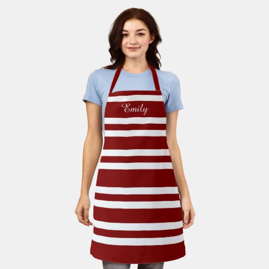 Personalisiertes rotes Streifenmuster Schürze (Getragen)