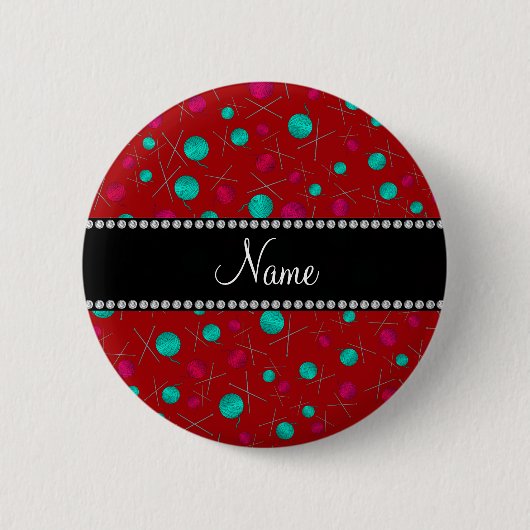 Personalisiertes rotes strickendes Namensmuster Button (Vorderseite)