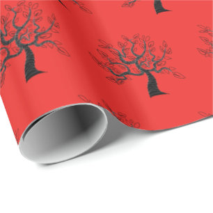 Personalisiertes rotes Tapezierpapier mit Bäumen Geschenkpapier