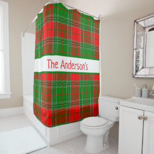 Personalisiertes Rotes und grünes Tartan Kariert Duschvorhang