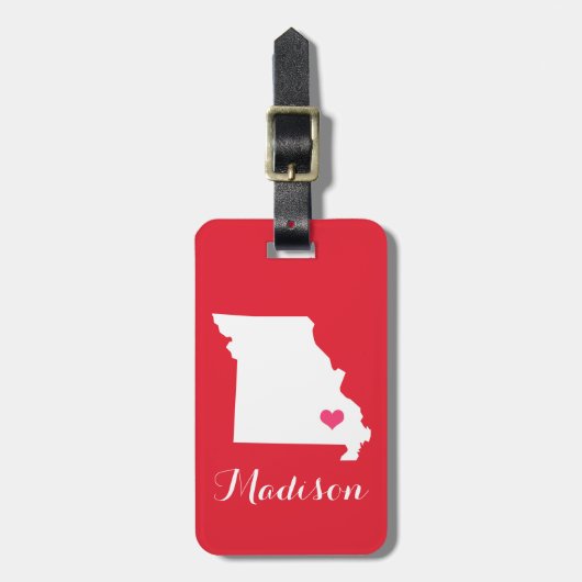 Personalisiertes Rotes und rosa Herz Missouri Staa Gepäckanhänger (Vorderseite vertikal)
