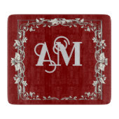 Personalisiertes rotes und silbernes monogrammiert schneidebrett (Vorderseite)