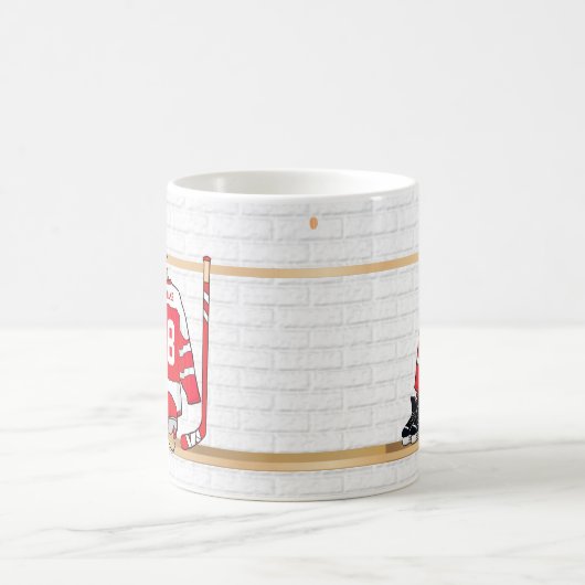 Personalisiertes rotes und weißes Eis-Hockey Kaffeetasse (Mittel)