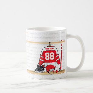 Personalisiertes rotes und weißes Eis-Hockey Kaffeetasse