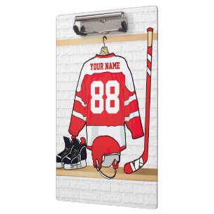 Personalisiertes rotes und weißes Eis-Hockey Klemmbrett
