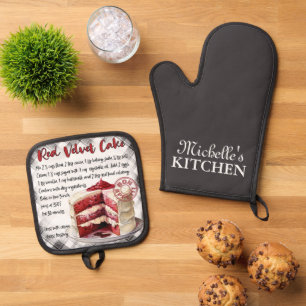 Personalisiertes Rotes Velvet Kuchen Backrezeptur Ofenhandschuh & Topflappen-Set