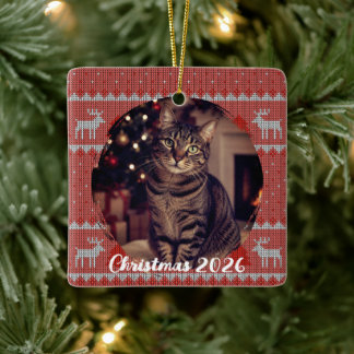 Personalisiertes rotes Weihnachtsfest Keramikornament