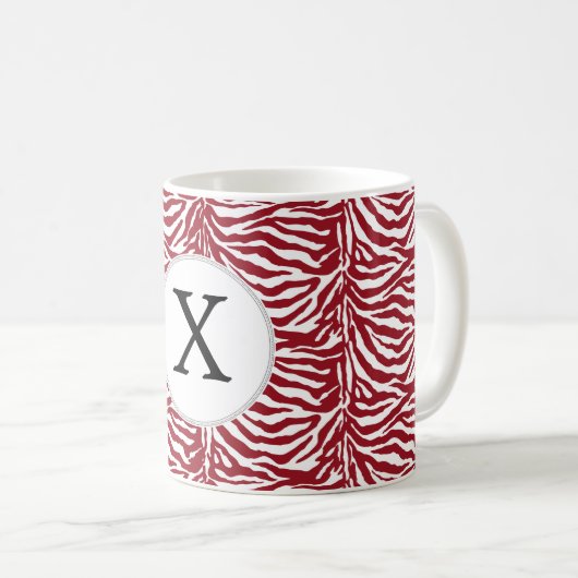 Personalisiertes rotes Zebra-Streifen-Muster Kaffeetasse (VorderseiteRechts)