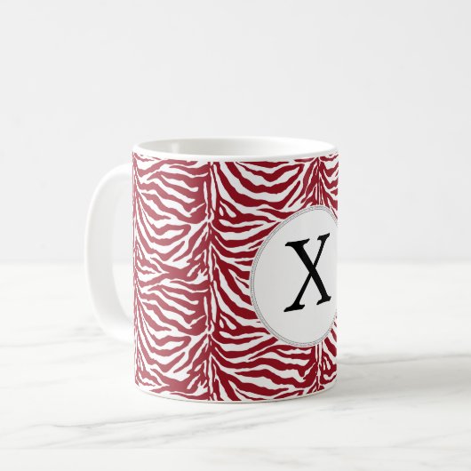 Personalisiertes rotes Zebra-Streifen-Muster Kaffeetasse (Vorderseite Links)