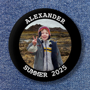 Personalisiertes Round Family Foto Black Button