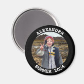 Personalisiertes Round Family Foto Black Magnet (Vorderseite/Rückseite)