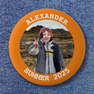 Personalisiertes Round Family Foto Bright Orange Button