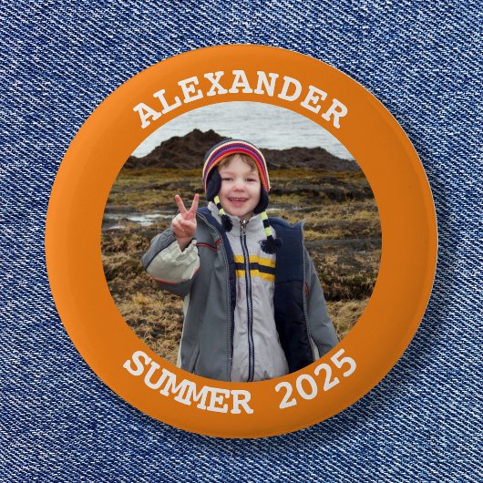 Personalisiertes Round Family Foto Bright Orange Button