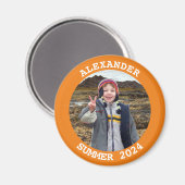Personalisiertes Round Family Foto Orange Magnet (Vorderseite/Rückseite)