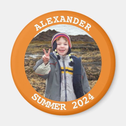 Personalisiertes Round Family Foto Orange Magnet (Vorne)