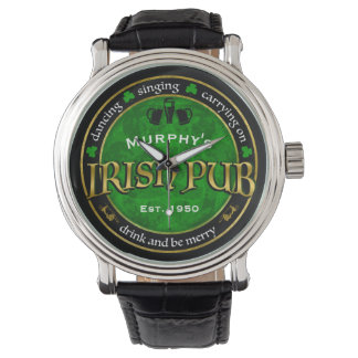 Personalisiertes Round Irish Pub Logo Armbanduhr