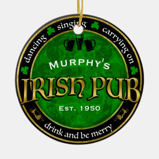 Personalisiertes Round Irish Pub Logo Keramik Ornament (Vorne)