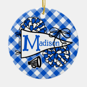 Personalisiertes Royal Blue Cheer Pennant Gingham Keramik Ornament