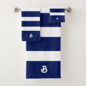 Personalisiertes Royal Blue & White Stripes Muster Badhandtuch Set (Insitu)