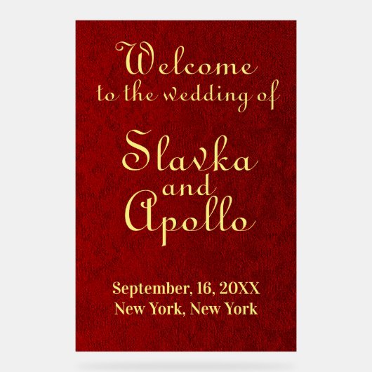 Personalisiertes Royal Velvet Wedding Willkommensz Acrylschild (Vorderseite)