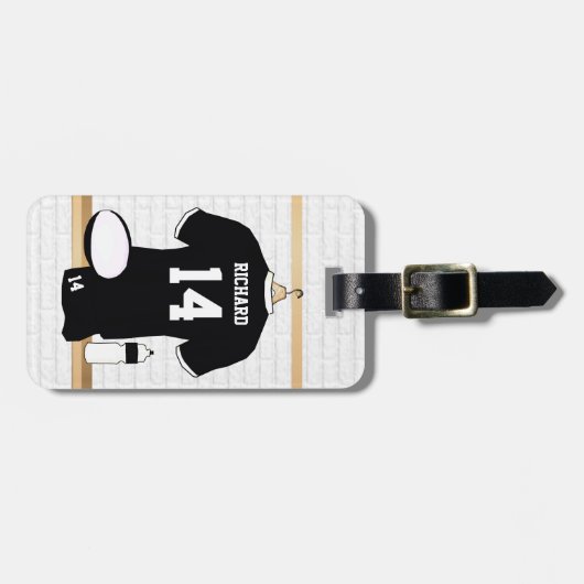 Personalisiertes Rugby Jersey Schwarzweiss Gepäckanhänger (Vorderseite horizontal)