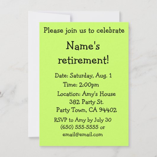 Personalisiertes Ruhestand Party Inlinisation, Gol Einladung (Rückseite)