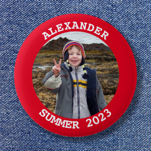 Personalisiertes rundes Familienfoto in hellrot Button