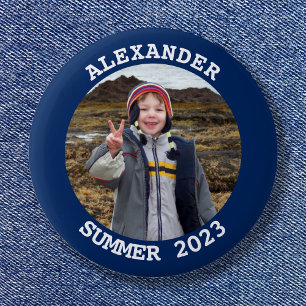 Personalisiertes rundes Familienfoto Navy Blau Button