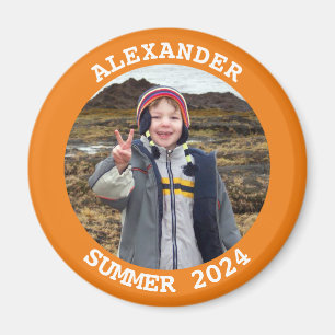 Personalisiertes rundes Familienfoto Orange Magnet