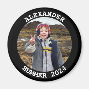 Personalisiertes rundes Familienfoto Schwarz Magnet