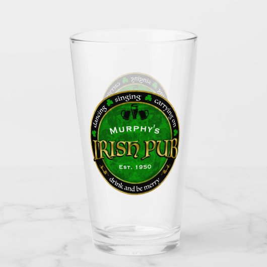 Personalisiertes, rundes irisches Pub-Logo Glas (Vorderseite)
