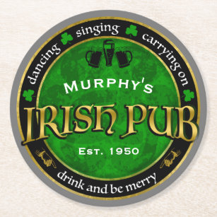 Personalisiertes, rundes irisches Pub-Logo Runder Pappuntersetzer