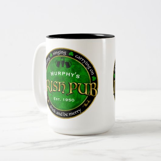 Personalisiertes, rundes irisches Pub-Logo Zweifarbige Tasse (Vorderseite Links)